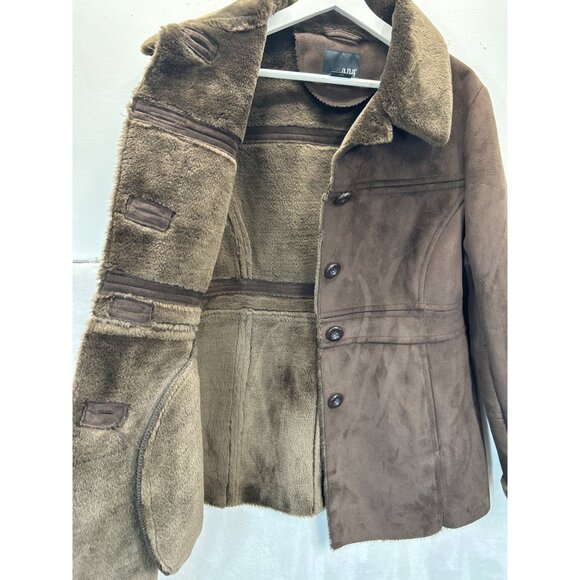 a.n.a. Coat Womens Medium Brown Faux Fur Button Front - Picture 3 of 10
